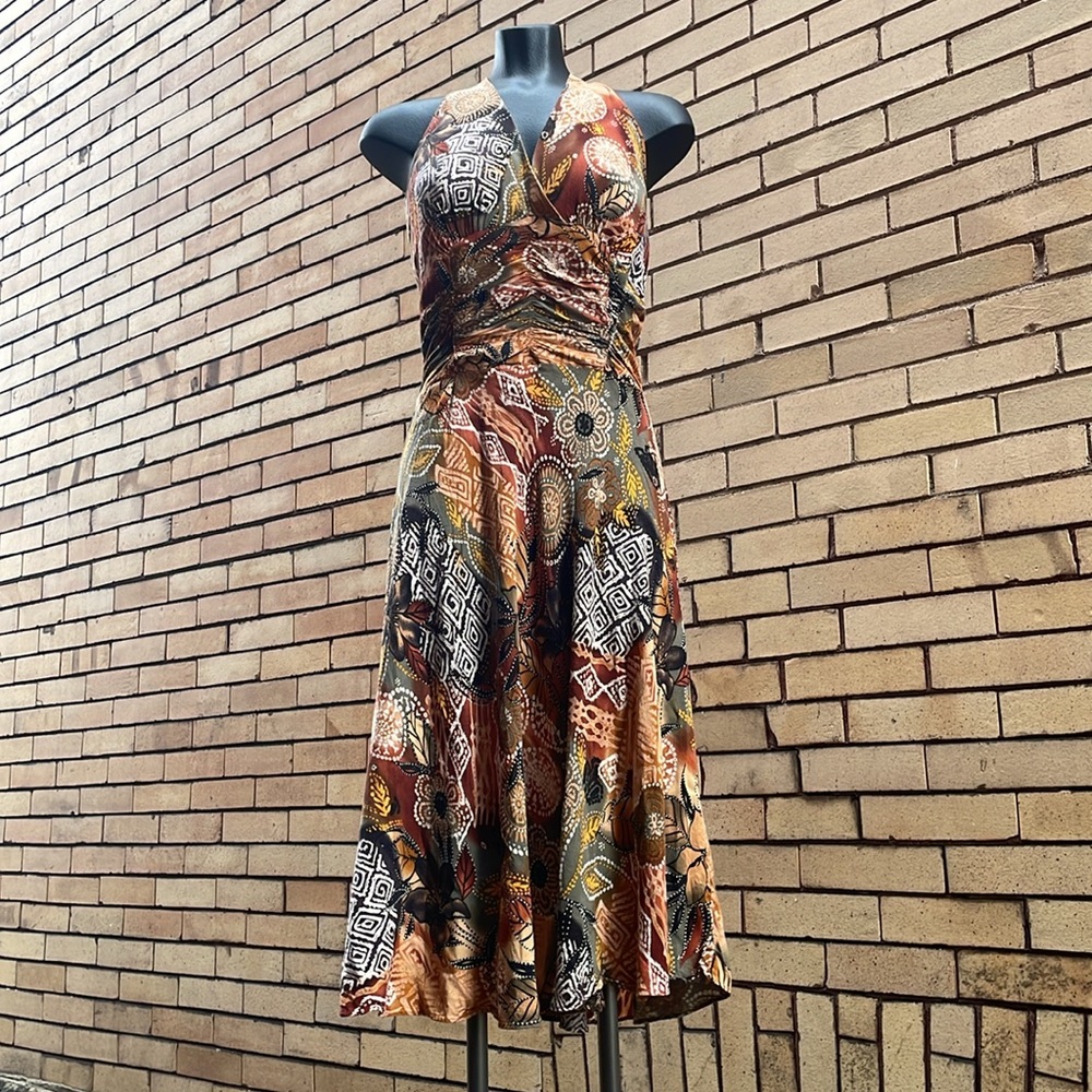 Vintage Studio 1940 Y2K Ikat Halter Dress Size 8